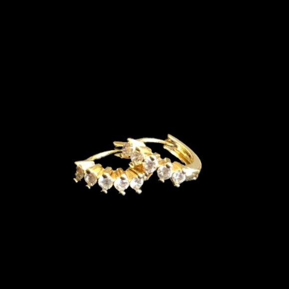 14kt Yellow Gold Plated CZ Studded Hoops - Picture 1 of 3